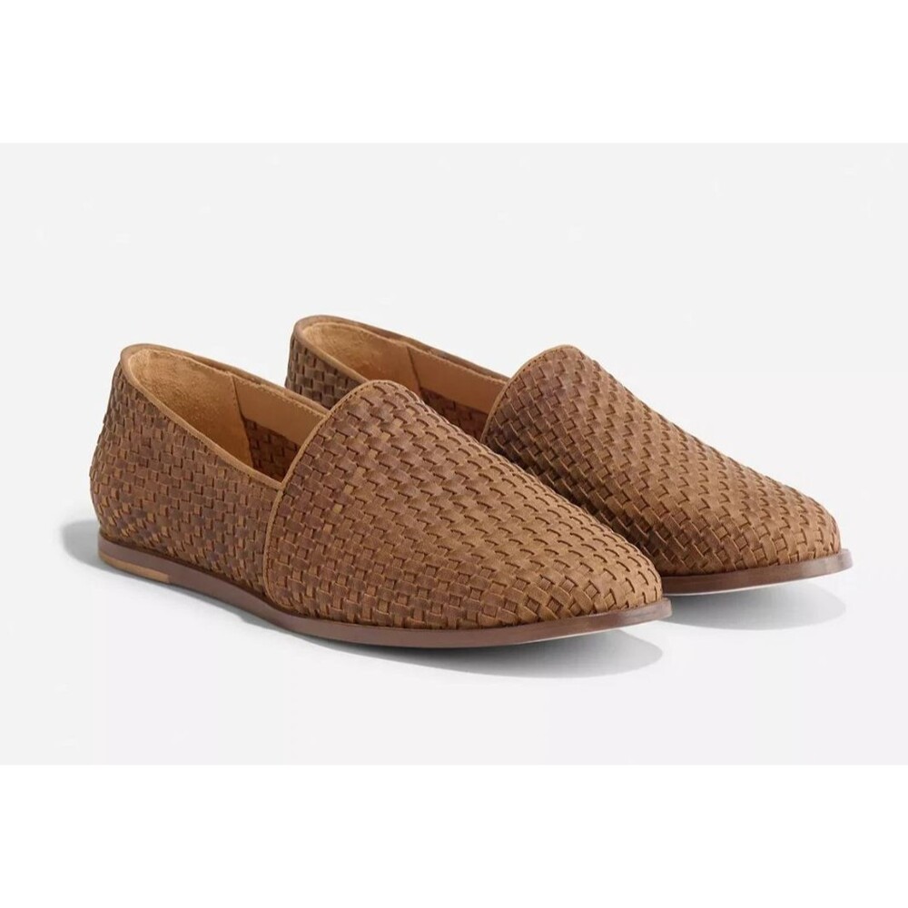 NISOLO MEN'S ALEJANDRO WOVEN LEATHER SLIP ON SHOES TOBACCO BROWN 8.5 NIB $190